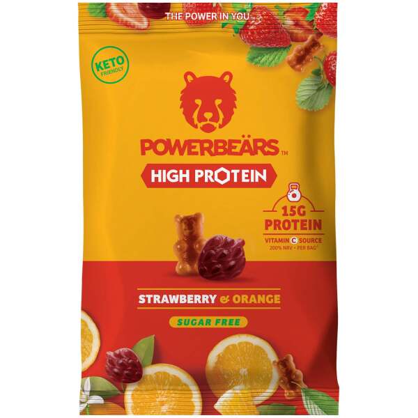 Powerbeärs High Protein Snack Strawberry & Orange sugar free 50g - POWERBEÄRS