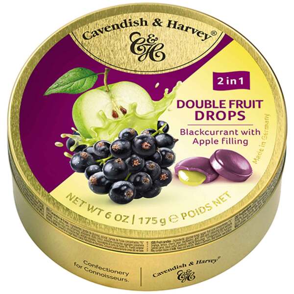 Cavendish & Harvey Double Fruit Drops Blackcurrant with Apple Filling 175g - Cavendish & Harvey