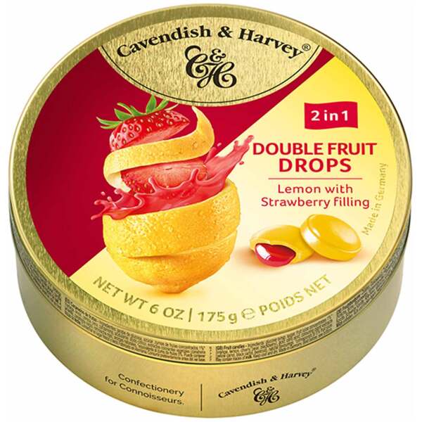 Cavendish & Harvey Double Fruit Drops Lemon with Strawberry Filling 175g - Cavendish & Harvey