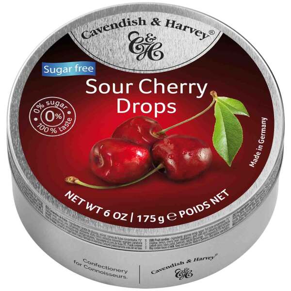 Cavendish & Harvey Sour Cherry Drops Sugarfree 175g - Cavendish & Harvey