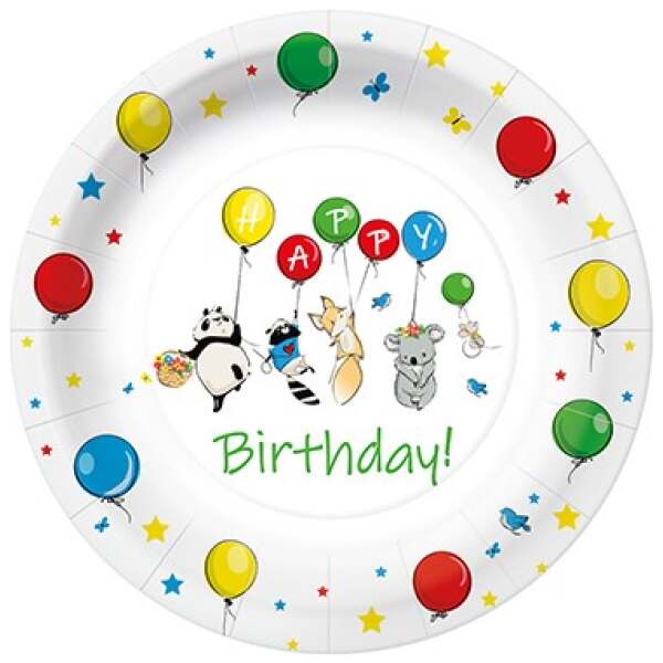 Pappteller Happy Birthday Tiere mit Ballon 10 Stück - Sweets