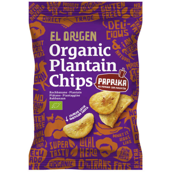 El origen Organic Plantain Chips Paprika 80g - El origen
