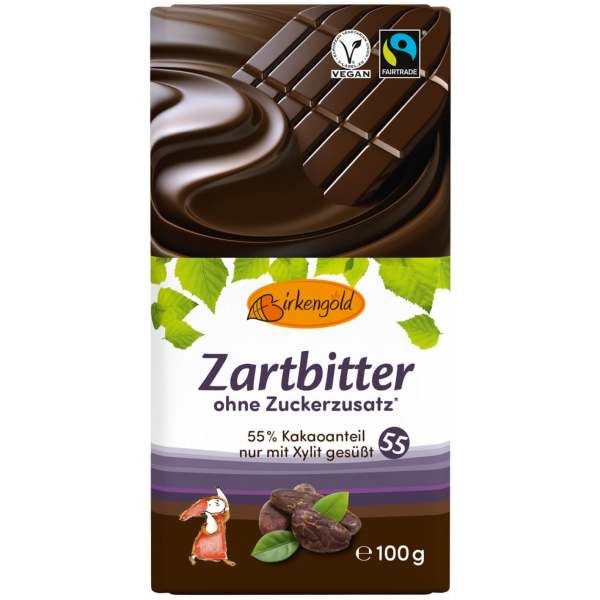 Birkengold Zartbitter Schokolade Zuckerfrei 100g - Birkengold