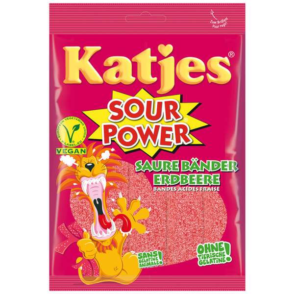 Katjes Sour Power Bänder Erdbeer 200g