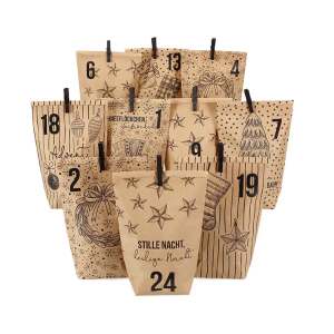 Adventskalender aus Packpapier braun mit Weihnachtsmotiven - Sweets